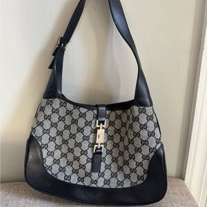 Gucci Black and Gray Monogram Shoulder Bag